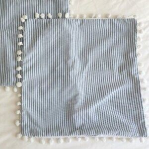 PRICE DROP Blue & White Striped Pompom Pillow Covers!
